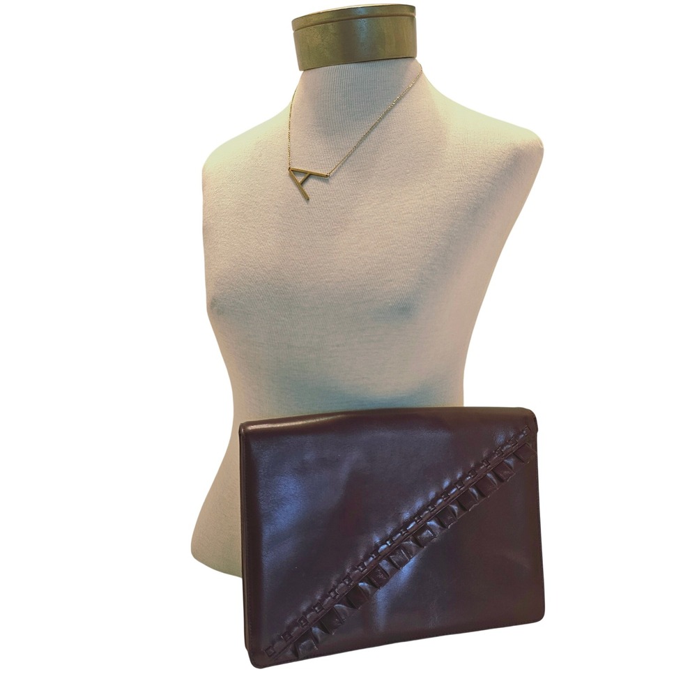 Vintage Harrods London Burgundy Leather Ruffle Clutch Bag Made in Spain
